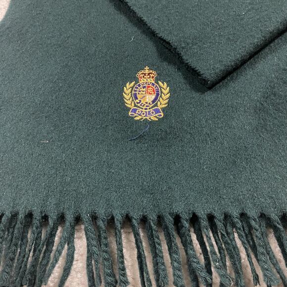 VTG Polo Ralph Lauren Scarf Mens Green 100% Cashmere Crest Logo Made Germany - Picture 2 of 4